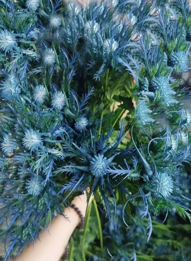 TBUY ROSE 5 Pack Silk Artificial Thistle Flowers Eryngiums Faux Plants for Garden Wedding Prom Party Bouquet Floral Arrangement (Blue) - Image 4